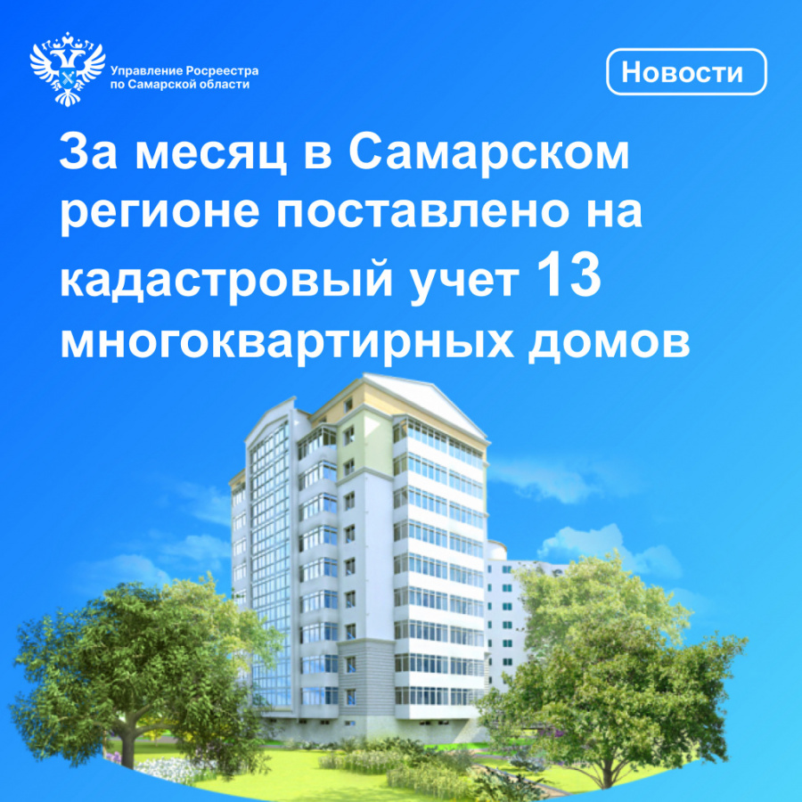 За месяц в Самарском регионе поставлено на кадастровый учет 13 многоквартирных домов